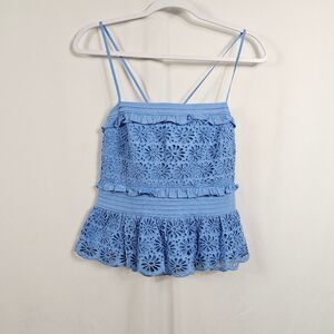 NWT J.Crew Cross-Back Smocked-Waist Eyelet Top in Blue - Size XS